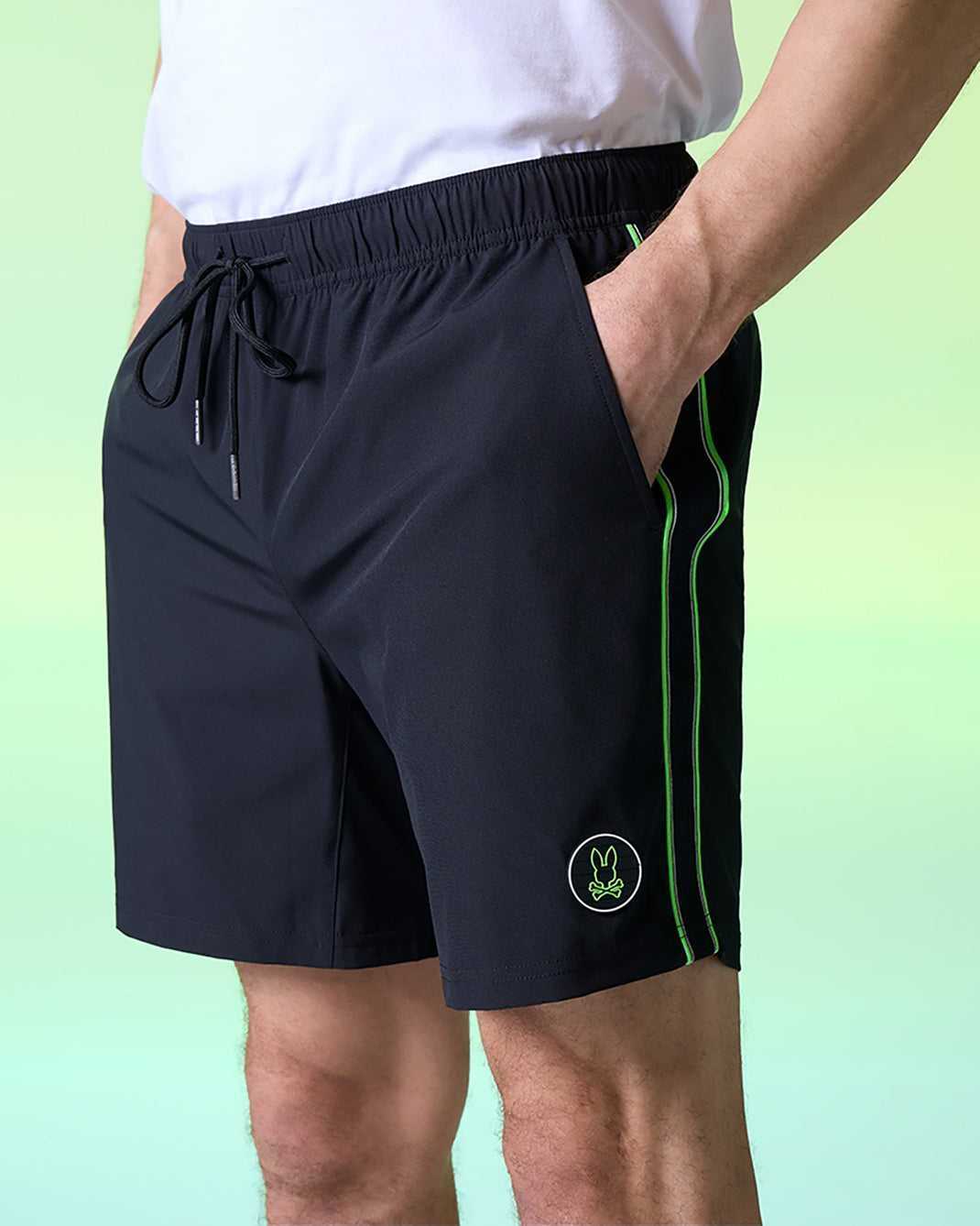 Short Psycho Bunny Sonterra Stripe Sport Short Noir Homme | HXO-76010669